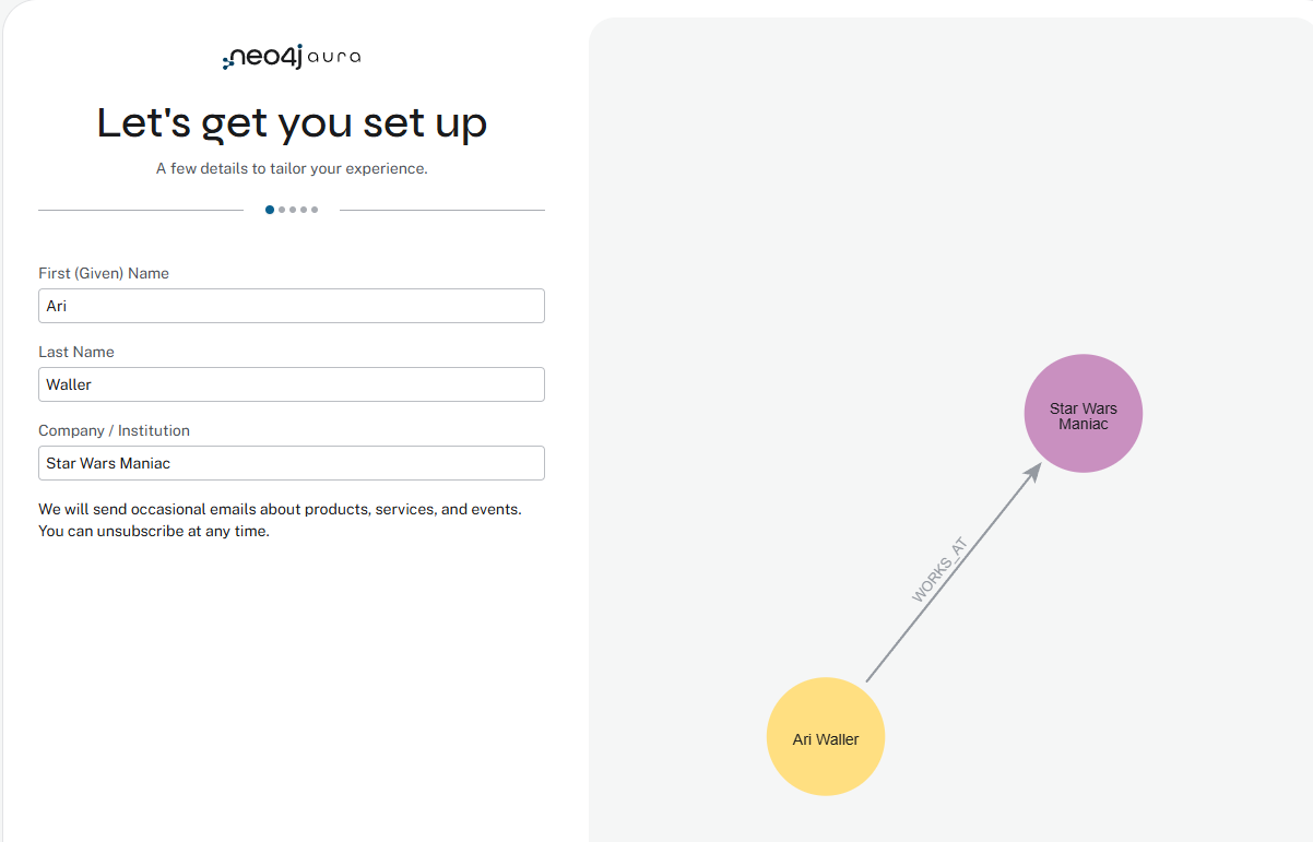 Aura onboarding showing a graph being built from form answers